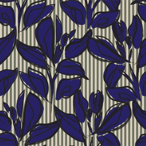 Цветочный Бесшовный Узор Полосатыми Текстурами Модного Текстиля Графики — стоковый вектор
