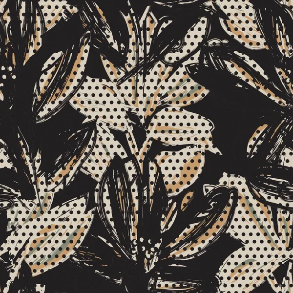 Motif Floral Sans Couture Avec Des Textures Pointillées Pour Les — Image vectorielle