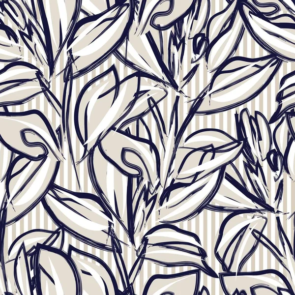 Patrón Sin Costura Floral Con Texturas Rayas Para Textiles Gráficos — Archivo Imágenes Vectoriales