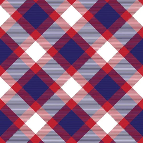 Tartan Xadrez Diagonal Marinha Vermelha Texturizado Design Padrão Sem Costura — Vetor de Stock