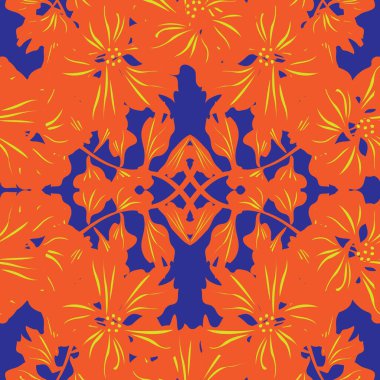 Moda tekstil ve grafikleri için simetrik çiçek desensiz desen tasarımı