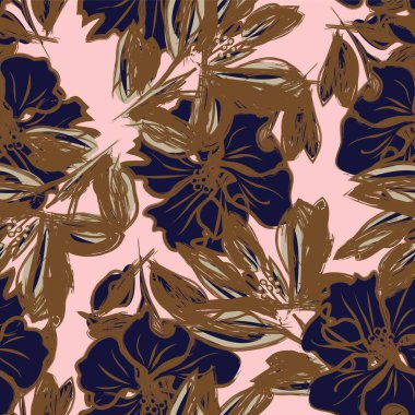 Çiçek fırçası darbeleri moda baskıları, grafikler, arka planlar ve el sanatları için pürüzsüz desen