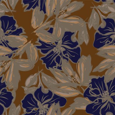 Çiçek fırçası darbeleri moda baskıları, grafikler, arka planlar ve el sanatları için pürüzsüz desen