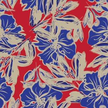 Çiçek fırçası darbeleri moda baskıları, grafikler, arka planlar ve el sanatları için pürüzsüz desen