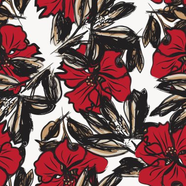 Çiçek fırçası darbeleri moda baskıları, grafikler, arka planlar ve el sanatları için pürüzsüz desen