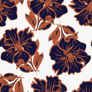 Çiçek fırçası darbeleri moda baskıları, grafikler, arka planlar ve el sanatları için pürüzsüz desen