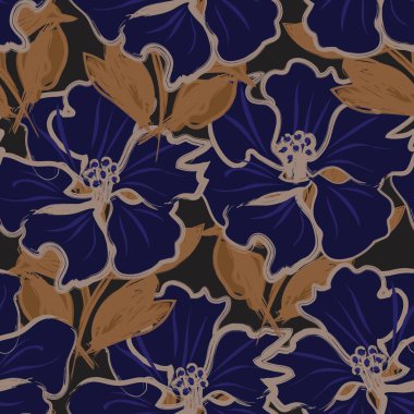 Çiçek fırçası darbeleri moda baskıları, grafikler, arka planlar ve el sanatları için pürüzsüz desen