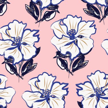 Çiçek fırçası darbeleri moda baskıları, grafikler, arka planlar ve el sanatları için pürüzsüz desen