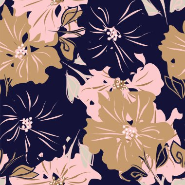 Çiçek fırçası darbeleri moda baskıları, grafikler, arka planlar ve el sanatları için pürüzsüz desen