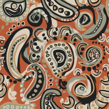 Moda tekstil, grafik ve el sanatları için Paisley Nötr Renk Soyut kusursuz desen tasarımı