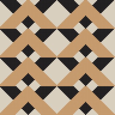 Moda ve ev eşyaları için Geometrik Tekstil Tasarımı: Siyah ve bej rengi örgü ve grafikler için tekrarlanabilir arkaplan