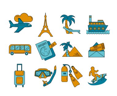 seyahat simgelerinin vektör kümesi