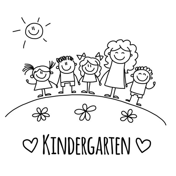 Imagem com crianças do jardim de infância ou da escola — Vetor de Stock