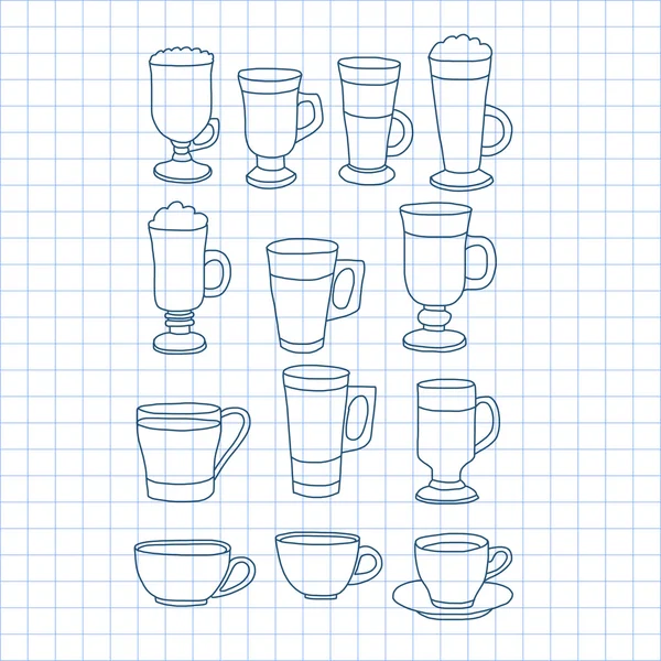 Imagen con tazas de café estilo Doodle — Vector de stock