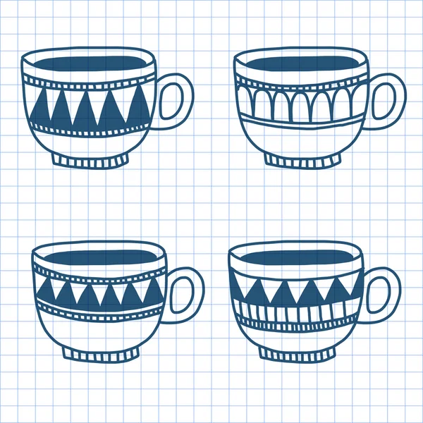 Imagem com xícaras de café Doodle estilo —  Vetores de Stock