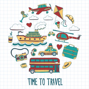 Elle çizilmiş resimler seyahat ve ulaşım