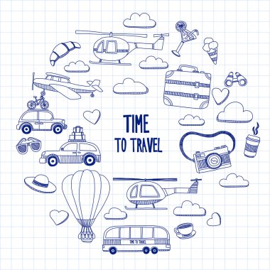 Elle çizilmiş resimler seyahat ve ulaşım