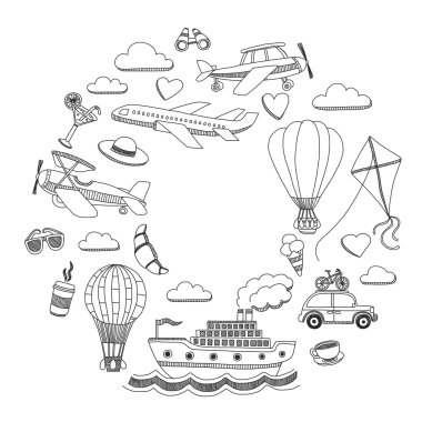 Elle çizilmiş resimler seyahat ve ulaşım