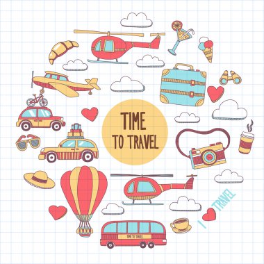 Elle çizilmiş resimler seyahat ve ulaşım