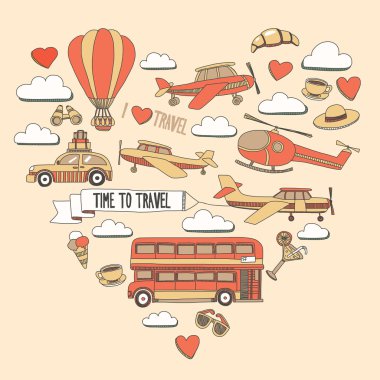 Elle çizilmiş resimler seyahat ve ulaşım