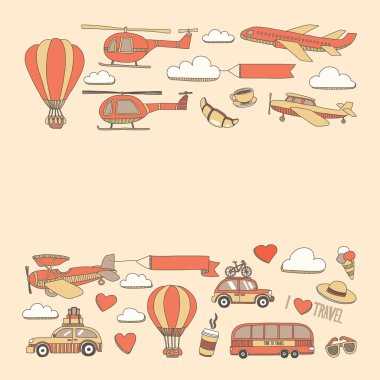 Elle çizilmiş resimler seyahat ve ulaşım