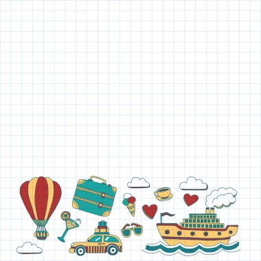 Elle çizilmiş resimler seyahat ve ulaşım