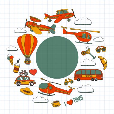 Elle çizilmiş resimler seyahat ve ulaşım