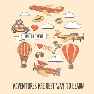 Elle çizilmiş resimler seyahat ve ulaşım