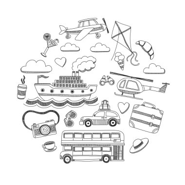 Elle çizilmiş resimler seyahat ve ulaşım