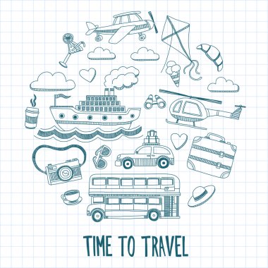 Elle çizilmiş resimler seyahat ve ulaşım