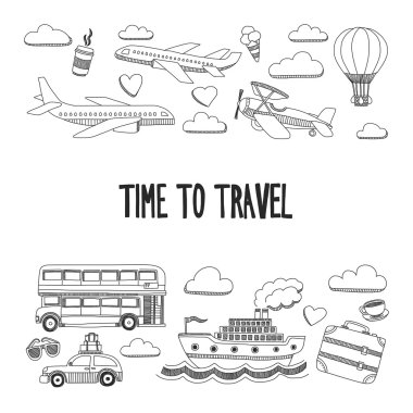 Elle çizilmiş resimler seyahat ve ulaşım