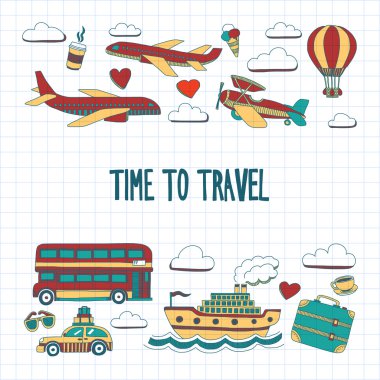 Elle çizilmiş resimler seyahat ve ulaşım