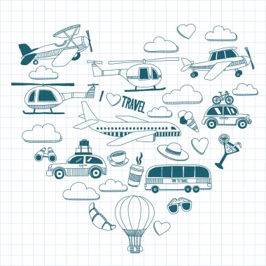 Elle çizilmiş resimler seyahat ve ulaşım