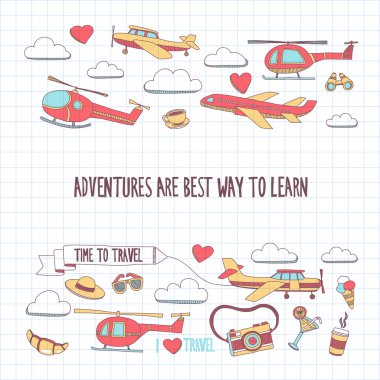 Elle çizilmiş resimler seyahat ve ulaşım