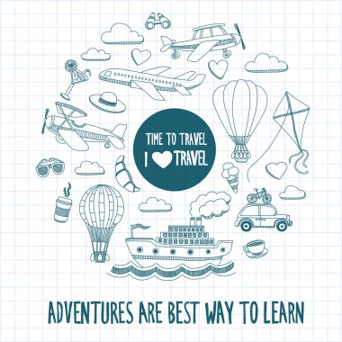 Elle çizilmiş resimler seyahat ve ulaşım