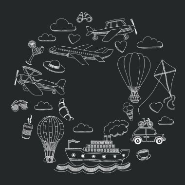 Elle çizilmiş resimler seyahat ve ulaşım
