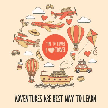 Elle çizilmiş resimler seyahat ve ulaşım