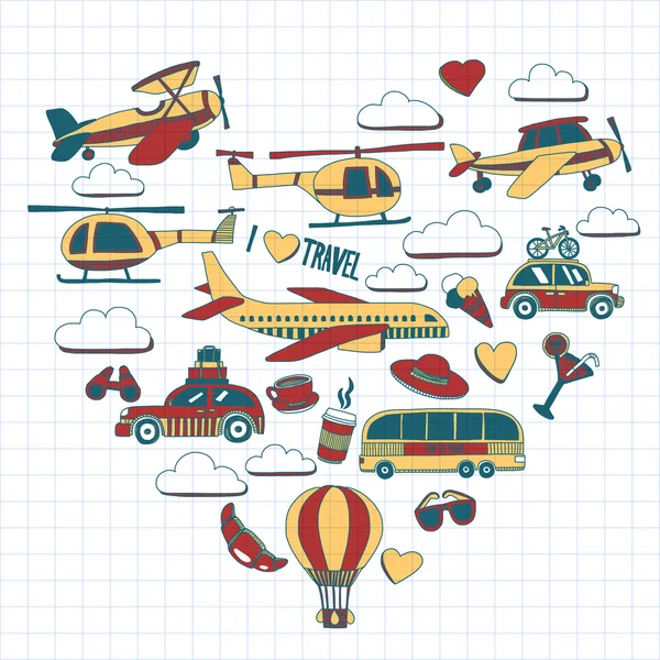 Elle çizilmiş resimler seyahat ve ulaşım