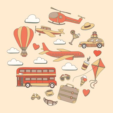 Elle çizilmiş resimler seyahat ve ulaşım