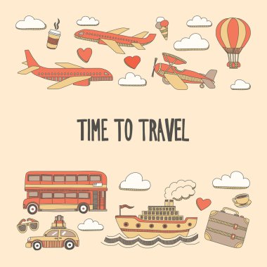 Elle çizilmiş resimler seyahat ve ulaşım