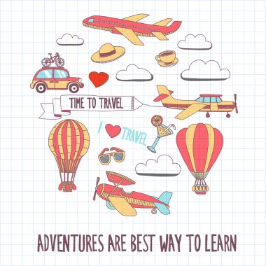 Elle çizilmiş resimler seyahat ve ulaşım