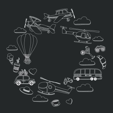 Elle çizilmiş resimler seyahat ve ulaşım