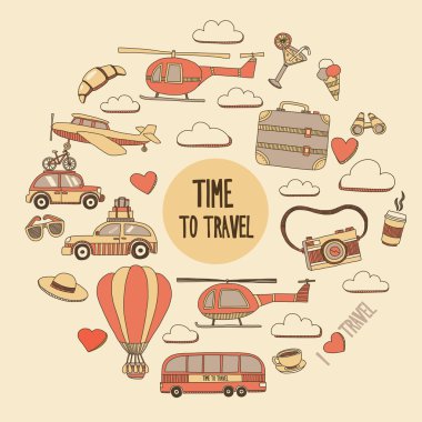 Elle çizilmiş resimler seyahat ve ulaşım