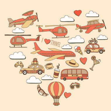 Elle çizilmiş resimler seyahat ve ulaşım