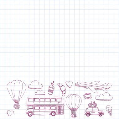 Elle çizilmiş resimler seyahat ve ulaşım