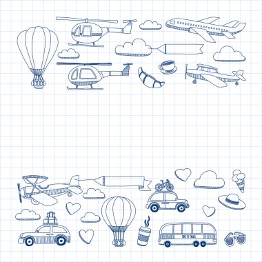 Elle çizilmiş resimler seyahat ve ulaşım