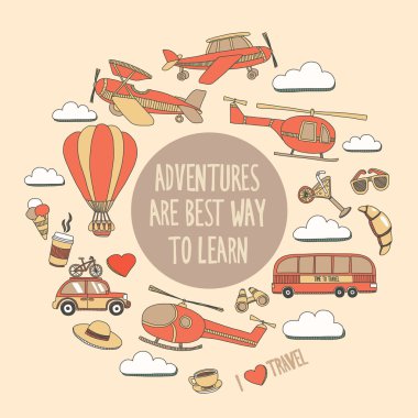 Elle çizilmiş resimler seyahat ve ulaşım