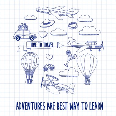 Elle çizilmiş resimler seyahat ve ulaşım