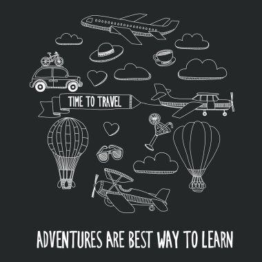 Elle çizilmiş resimler seyahat ve ulaşım