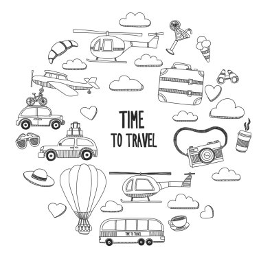 Elle çizilmiş resimler seyahat ve ulaşım